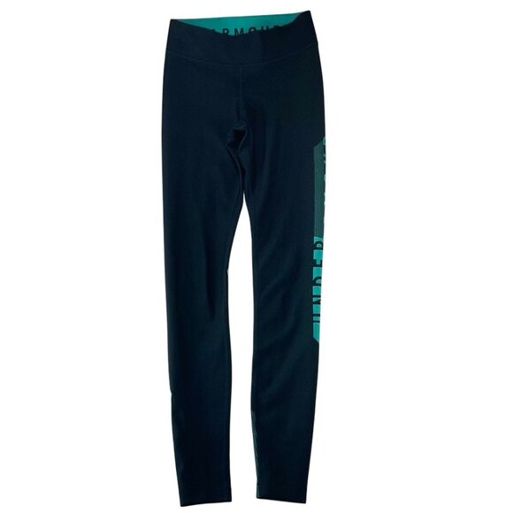 Under Armour Womens HeatGear Compression Leggings XS Black/Teal - Picture 6 of 6